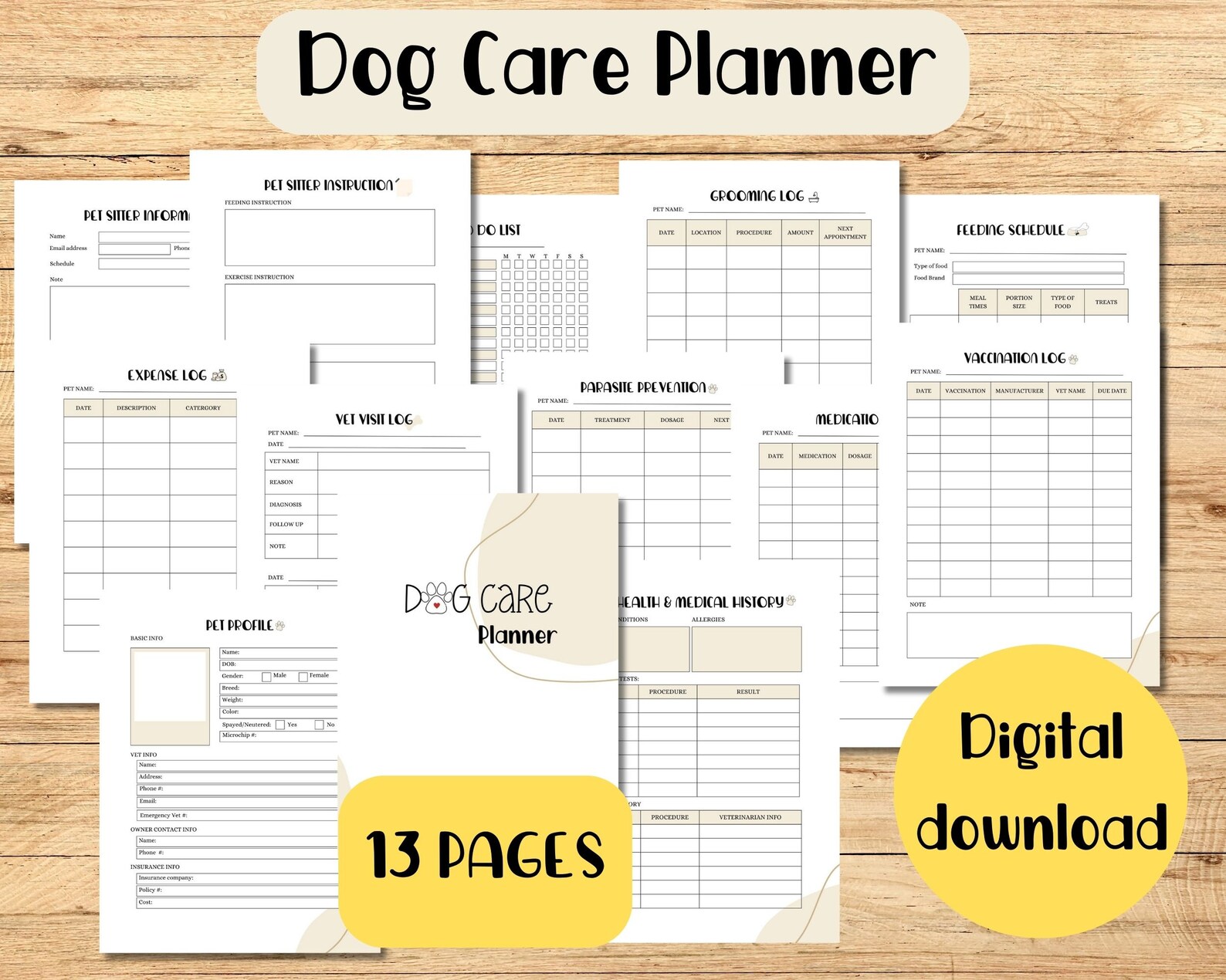 Printable Dog Care Planner Pet Planner Dog Care Organizer Instant ...