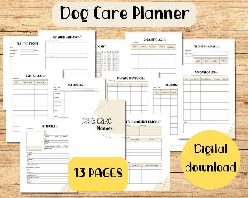 Printable Dog Care Planner Pet Planner Dog Care Organizer Instant ...