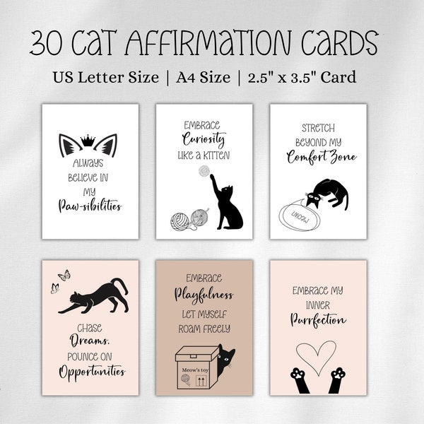 30 Affirmation cards with Cats | Printable Affirmation Cards | Daily Affirmation cards | Positive motivation messages with Cats |