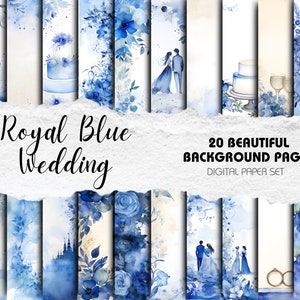 Kit de scrapbooking de mariage | Arrière-plans de scrapbooking floral aquarelle - paquet de 20 | Téléchargement instantané | Décor de mariage bleu royal