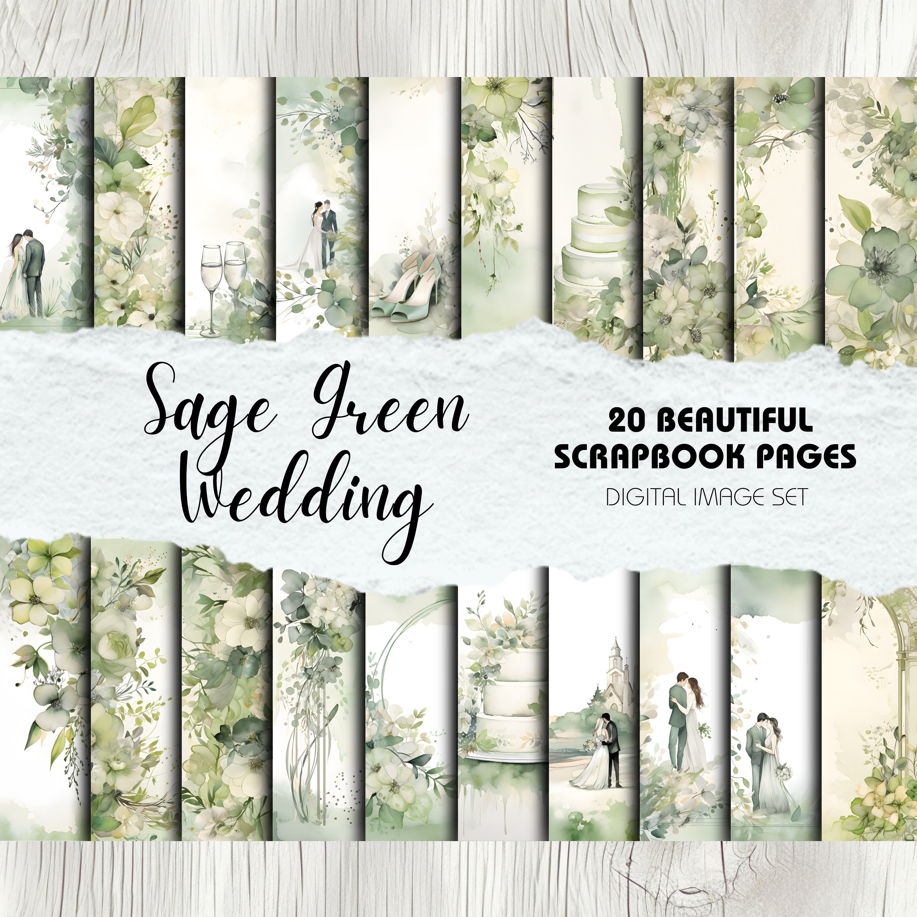 Wedding Scrapbook Kit, Engagement Photo Album, Romantic Digital