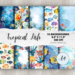 Escenas Submarinas Peces Tropicales - Paquete de 10 / Descarga Digital / Manualidades de Papel Imprimibles, Sublimación, Álbum de Recortes de Verano, Diario de Vacaciones