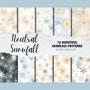 10 padrões de floco de neve sem costura | Download instantâneo | Artesanato de Natal, Álbum de recortes digital, Neutro, Marrom, Cinza, Branco