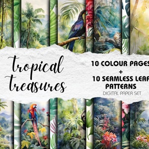 Tropischer Regenwald Wald Kunstwerk Nahtlose Blatt Muster Aquarell Hintergründe Digital Download Scrapbooking Papier