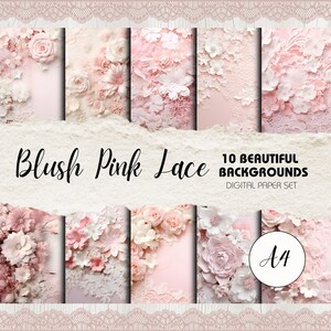 Erröten Rosa Spitze und Blumen Bilder 10x A4 Größe | Sofort Download | Perfekt für Hochzeiten, Babypartys, Scrapbooking, Papierhandwerk