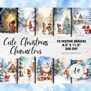 Niedliche Weihnachtsfiguren - 10 A4 Seiten | Sofortdownload | Entzückende festliche Freuden, handgemachte Weihnachtskarten, festliches Kunsthandwerk