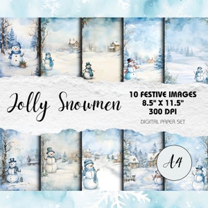 Fundos de álbum de recortes de bonecos de neve alegres, 10 páginas tamanho A4 | Download instantâneo | Artesanato de Natal, cartões feitos à mão, papel para impressão