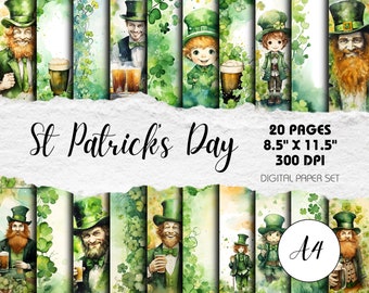 Pages d'arrière-plan de scrapbooking pour la Saint-Patrick, format A4, paquet de 20 | Téléchargement instantané | Artisanat, décoration, scrapbooking numérique, accessoires de journal