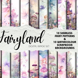 Fairy Toadstools Scrapbook Fondo Páginas y Patrones Sin Fisuras, Descarga Digital, Papel Scrapbook Acuarela Pastel