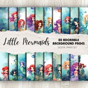Cute Mermaid Scrapbook Backgrounds - Pack of 20 | Instant Download | Scrapbooking kit, Crafting, Journaling, Kids Parties