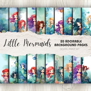 Arrière-plans de scrapbooking sirène mignons - Lot de 20 | Téléchargement instantané | Kit de scrapbooking, Créations manuelles, Tenir un journal, Fêtes d'enfants