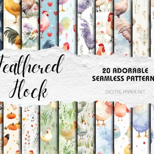 Papier numérique floqué à plumes | Téléchargement instantané | Scrapbooking numérique | Modèles sans couture | Papier journal indésirable | Motifs de poulet
