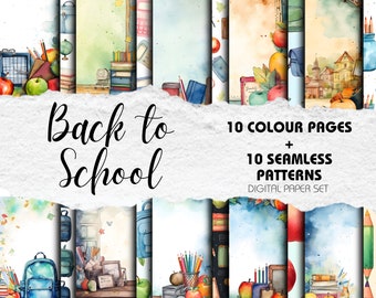 Back to School Scrapbook Paper: Seamless Patterns & Images (Digital Download)