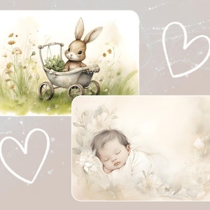 New Baby Neutral A4 15 Watercolour-Style Scrapbook Backgrounds Instant Download Baby Memories, Boy or Girl image 10