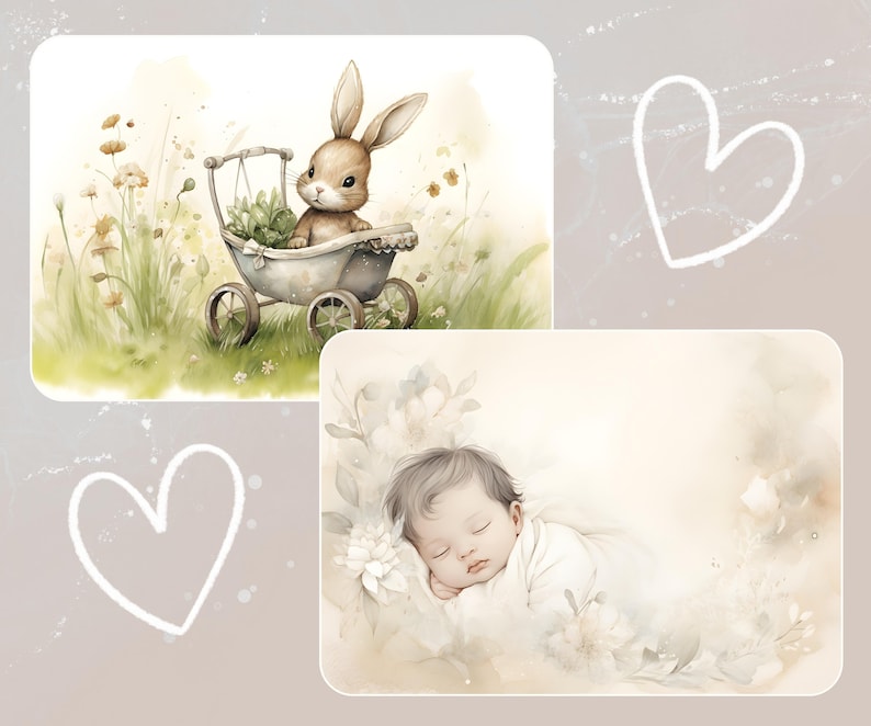 New Baby Neutral A4 15 Watercolour-Style Scrapbook Backgrounds Instant Download Baby Memories, Boy or Girl image 10