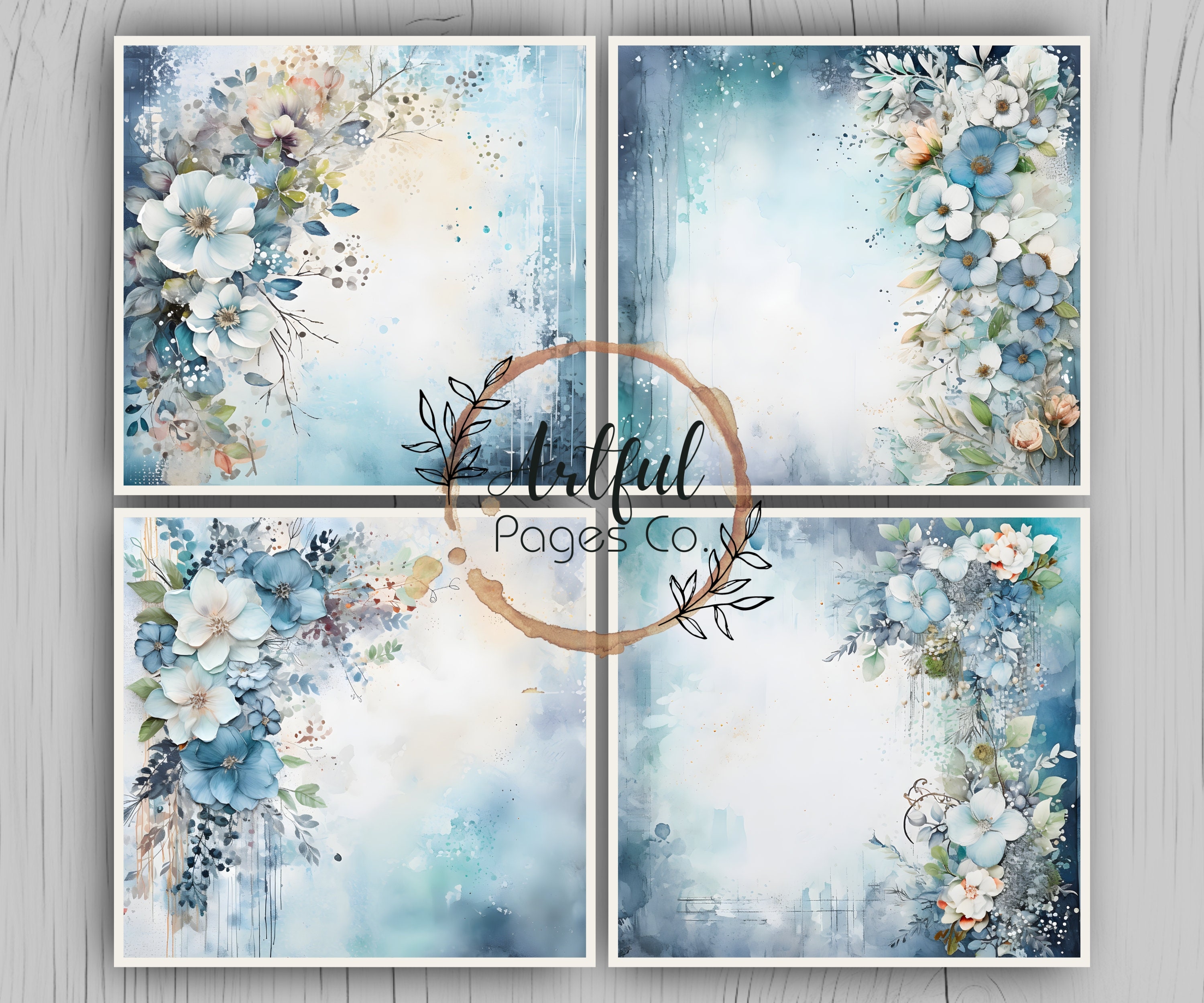 Blue Watercolor Floral Backgrounds: Scrapbook Paper (digital Download ...