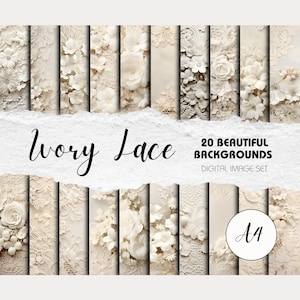 Elegant Ivory Lace and Floral Images 20x A4 Size Instant Download Perfect for Weddings, Baby Showers, Scrapbooking, Paper Crafts image 1