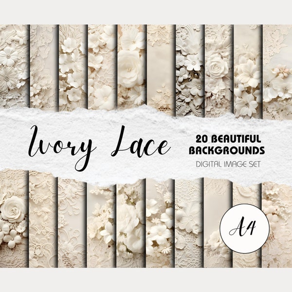 Elegant Ivory Lace and Floral Images 20x A4 Size | Instant Download | Perfect for Weddings, Baby Showers, Scrapbooking, Paper Crafts