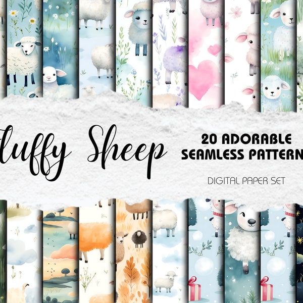 Cute Sheep - 20 Seamless Patterns For Every Season, Fabric Design, Repeat Pattern, Digital Scrapbooking, Farm Animals Background