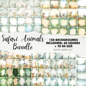 Ensemble d'animaux de safari - 130 images | Arrière-plans papier pour scrapbooking numérique | Baby shower, Livre de souvenirs, Décoration, Cartes faites main, Faire-part à une fête