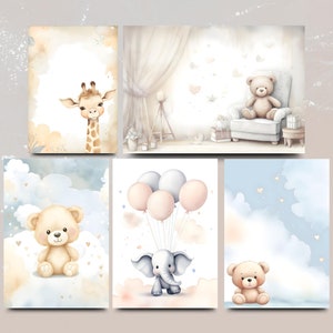 New Baby Neutral A4 15 Watercolour-Style Scrapbook Backgrounds Instant Download Baby Memories, Boy or Girl image 6
