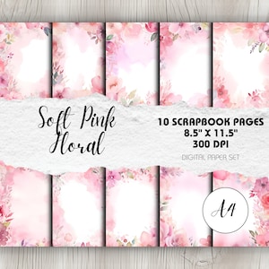 Soft Pink Floral - 10 A4 Dreamy Pages for Scrapbooking & Junk Journalling, Instant download, Printable Paper Supplies