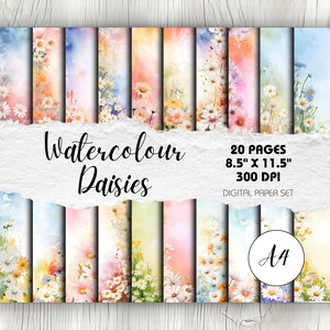 Daisy Scrapbook - Lot de 20 pages imprimables au format A4 | Téléchargement numérique | Papier journal indésirable, fond d'invitation, mariage ou anniversaire