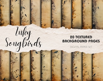 Digital Paper Pack Vintage Birds Scrapbook, Timeworn Neutral Brown Junk Journal Background Pages