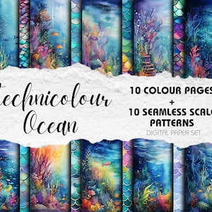 Mermaid Scales & Ocean Art: Scrapbook Paper Pack (Digital Download)