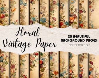 Floral Backgrounds Vintage Style Digital Scrapbooking Printable Paper Junk Journal Backgrounds