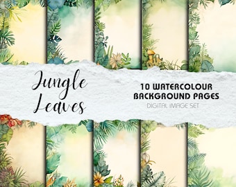Jungle Leaves Scrapbook Background Pages - Pack of 10 | Instant Download | Crafting, Decor, Sublimation, Digital Scrapbook