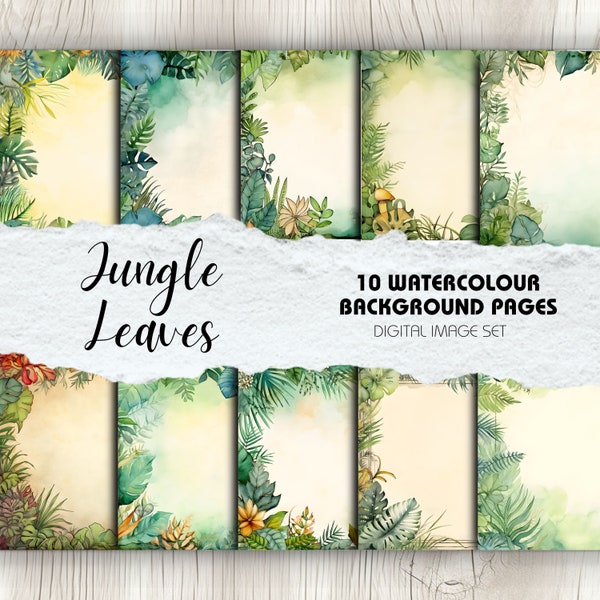 Jungle Leaves Scrapbook Background Pages - Pack of 10 | Instant Download | Crafting, Decor, Sublimation, Digital Scrapbook