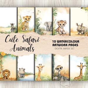 Lindos fondos de álbum de recortes de acuarela de Safari - Paquete de 10 / Descarga instantánea / Elaboración, Scrapbooking digital, Invitaciones a fiestas