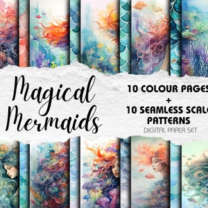 Digital Download Scrapbook Paper Mermaid Scales Seamless Pattern Scrapbooking Kit Junk Journal Paper