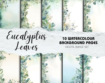 Eucalyptus Leaves Scrapbook Background Pages - Pack of 10 | Instant Download | Crafting, Digital Scrapbook, Printable Invitation Background