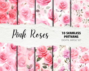 10 modèles sans couture - Roses roses | Téléchargement instantané | Artisanat de la Saint-Valentin, Scrapbook numérique, Cartes faites à la main, Amour, Livre de mariage