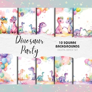 Dinosaur Party Background Pages pack of 10, Digital Download, Kids Birthday, Scrapbook Paper, Watercolour Dinosaurs,
