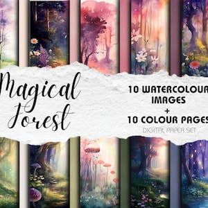 Forest Scenery - 10 pagine di sfondo per album di ritagli / Download immediato / Foresta magica, pagine di diario spazzatura, biglietti fatti a mano, decorazioni per la casa stampabili