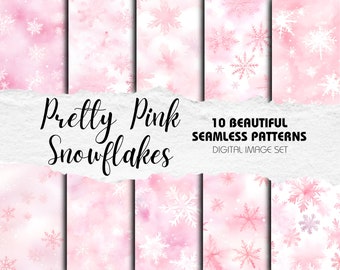 10 Seamless Patterns - Pretty Pink Snowflakes | Instant Download | Christmas Crafts, Digital Scrapbook, Pastel Pink