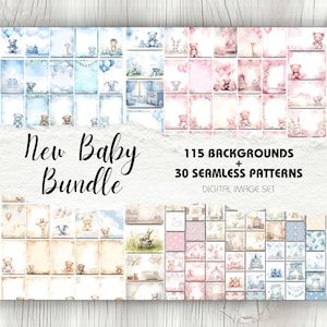 Nuevo paquete para bebés - 145 imágenes / Patrones sin costuras de fondo de papel de álbum de recortes / Baby Shower, Libro de recuerdos, Decoración de guardería, Regalos para bebés hechos a mano