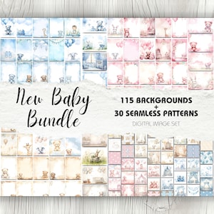 New Baby Bundle - 145 Images | Scrapbook Paper Background Seamless Patterns | Baby Shower, Memory Book, Nursery Decor, Handmade Baby Gifts