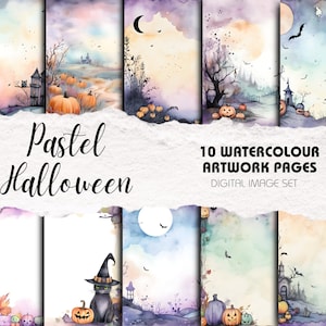 Pastelowe tła Halloween - 10 obrazów | Natychmiastowe pobieranie | Papier do scrapbookingu do druku, artykuły do dziennika, rękodzieło, rękodzieło dla dzieci