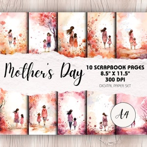 Mutter und Tochter - 10 A4 verträumte Seiten für Scrapbooking & handgemachte Muttertagskarten, Instant Download, druckbar, Geschenk für Mama