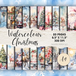Watercolour Christmas Scrapbook Backgrounds, 20 A4 pages | Instant Download | Festive Crafts, Handmade Cards, Printable Paper, Gift Tags