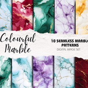 Colourful Marble Seamless Patterns - Pack of 10 | Instant Download | Crafting, Decor, Sublimation