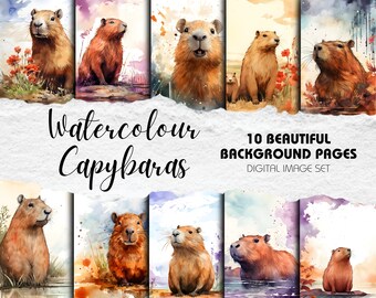 Capybara Scrapbook Backgrounds - Pack of 10 | Instant Download | Perfect paper crafts such as scrapbooking & handmade birthday cards