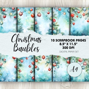 Palline di Natale - 10 pagine in formato A4 / Download istantaneo / Pagine di album, diario spazzatura, cartoline di Natale fatte a mano, etichette regalo, artigianato festivo
