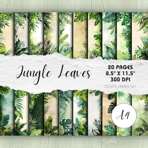 Hojas de la selva - Paquete de 20, páginas de fondo tamaño A4 / Descarga instantánea / Artesanías de papel, Diario basura, Álbum de recortes digital, Decoración temática de Safari