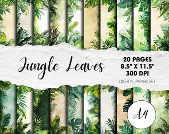 Papel para aquarela com folhas da selva: Safari Scrapbook, A4 (download digital)