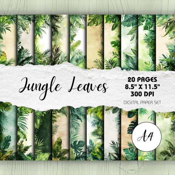 Jungle Leaves - Pack of 20, A4 size Background Pages | Instant Download | Paper Crafts, Junk Journal, Digital Scrapbook, Safari Theme Decor